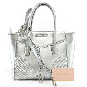 Miu Miu Nappa Biker Silver Leather Handbag Shoulder Bag